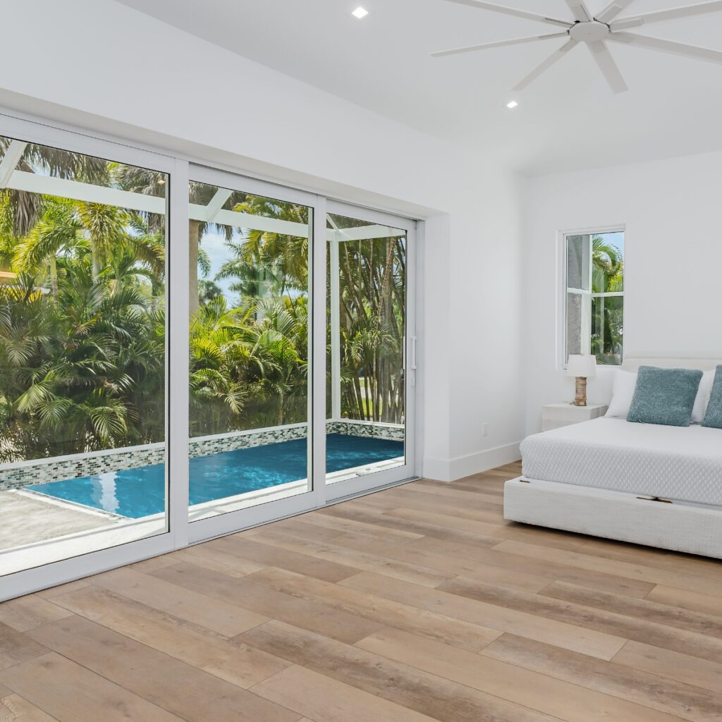 Standard sliding doors overlooking pool