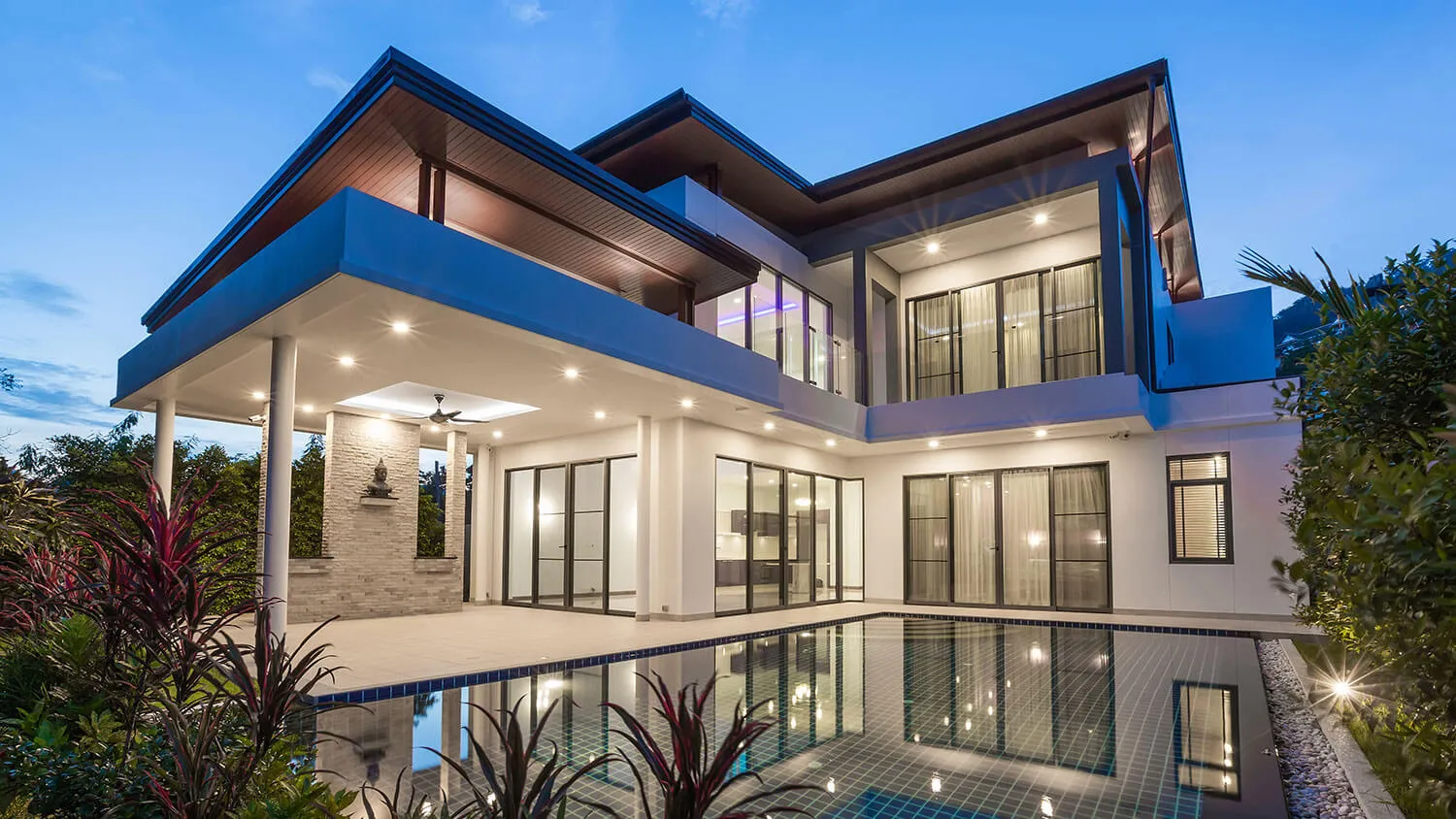 luxury home at dusk