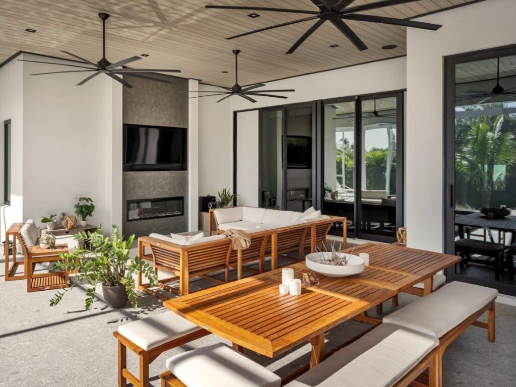 Living area with a mix of textures and colors.