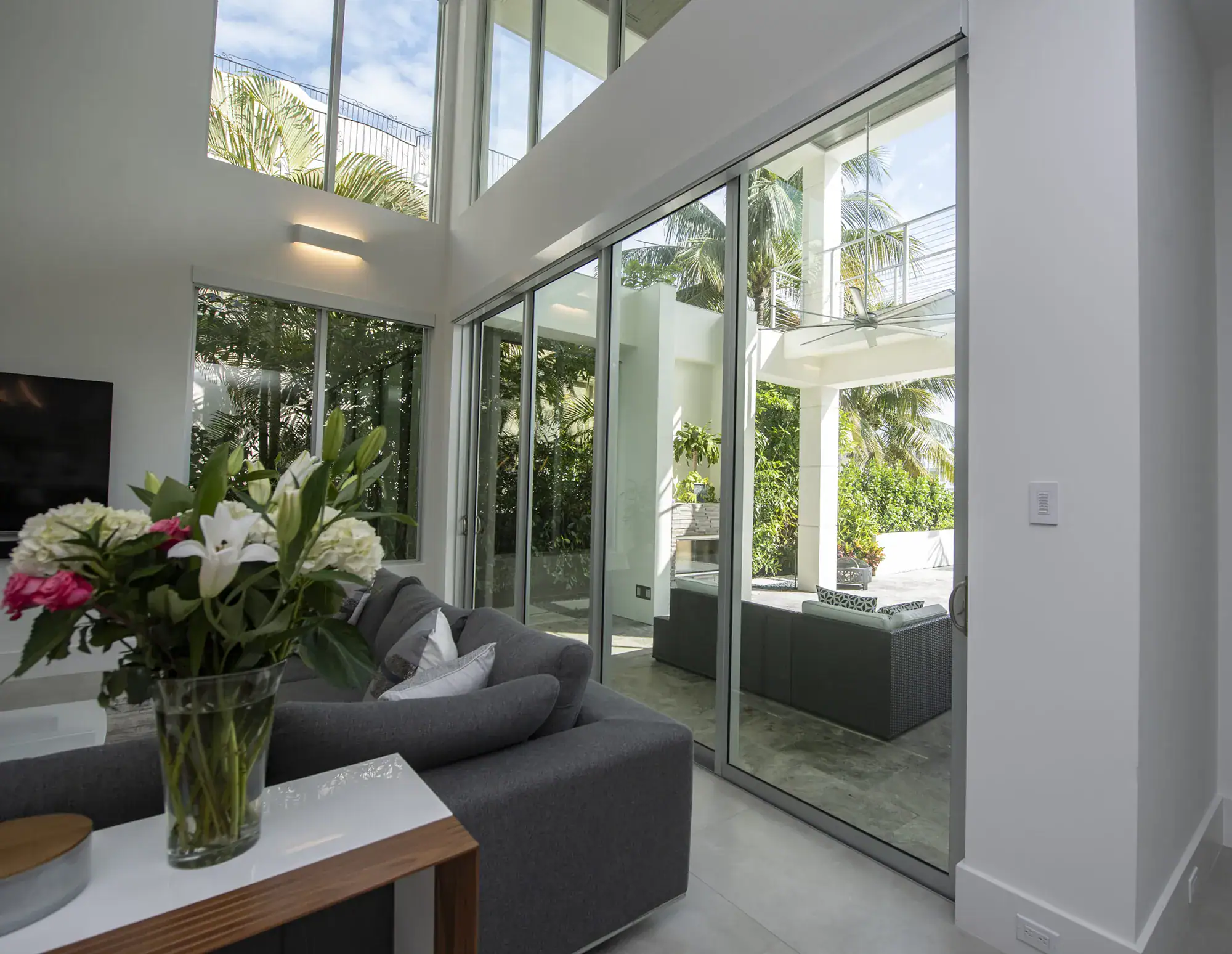 large windows in extra tall living room