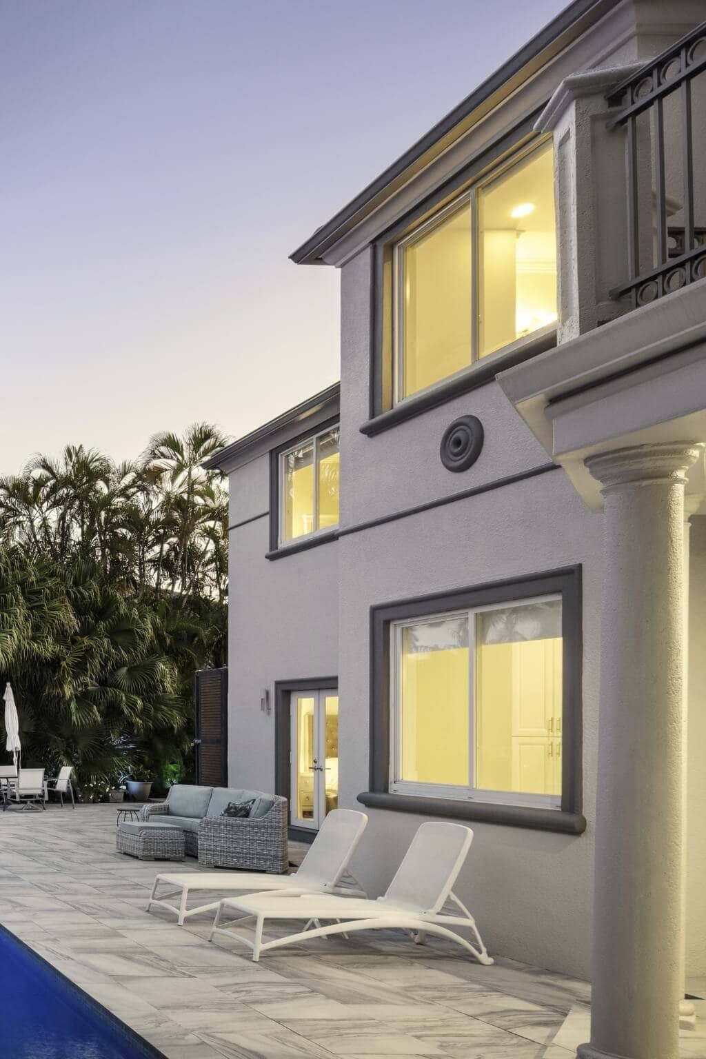 roller windows on a house at dusk